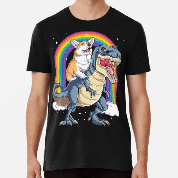 Corgi Riding Dinosaur T rex Shirt Funny Rain S to 5XL Made in the AU/USA T-Shirt