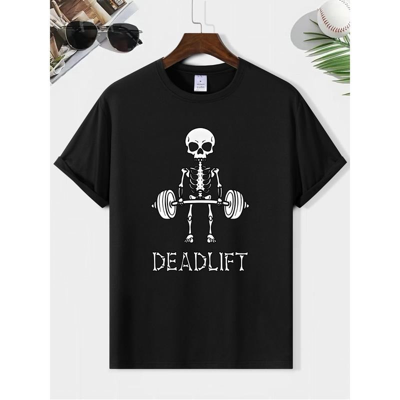 Unique Graphic Print Deadlift T-Shirt - Men's Casual Round Neck Short Sleeve Tee for Summer Outdoor Activities