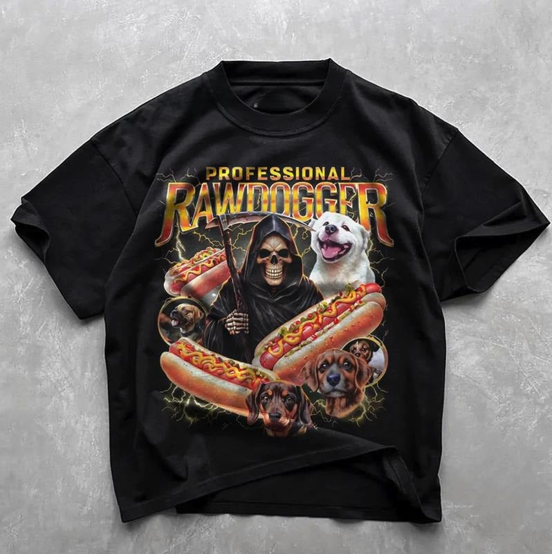 Vintage Professional Rawdogger Adult Humor Meme Graphic T-shirt, Funny Hot Dog Sausage Dog Meme Graphic Tee Gift For...