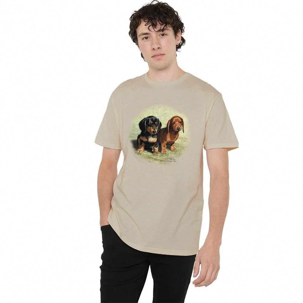 Wildlife Dachshund Pups T-Shirt S-3XL, Sand