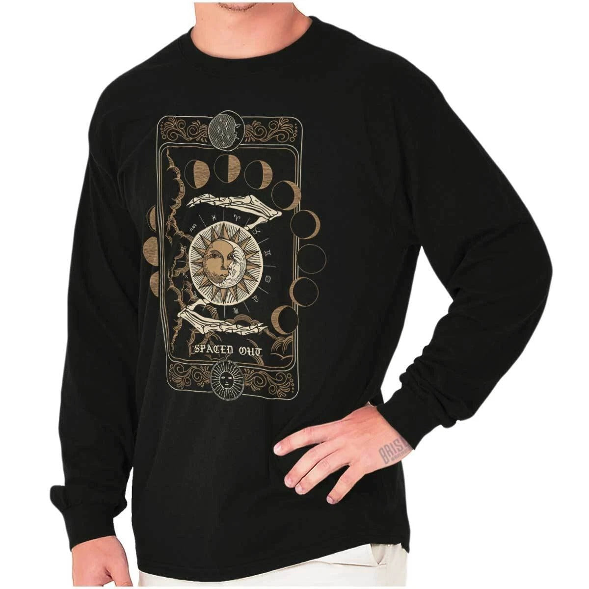Witchy Spaced Out Celestial Sun Moon Phases Long Sleeve Tshirt for Men or Women