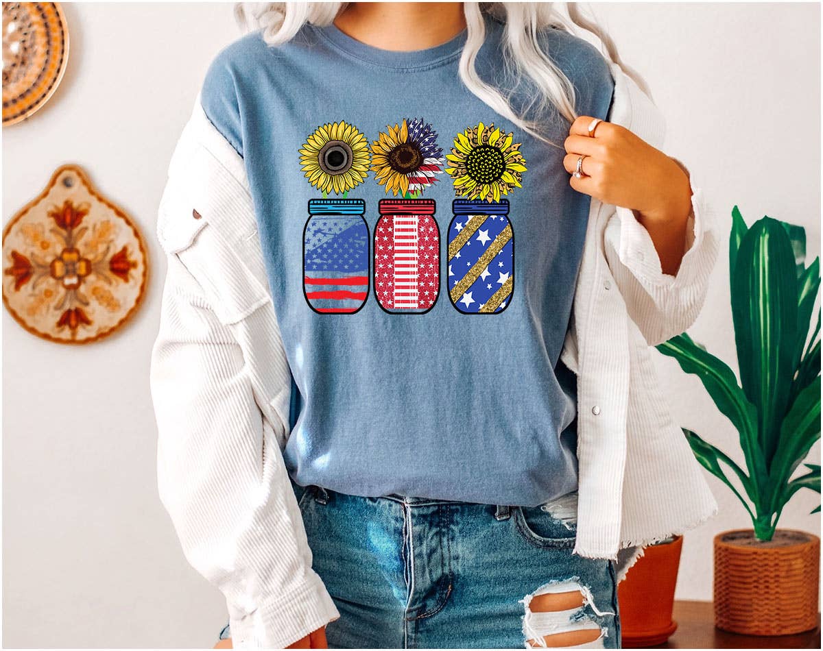 Mason Jar Sunflower -  USA Fun July 4th Patriotic T-Shirt Hoodie, Sweatshirt | PodWearCo.com