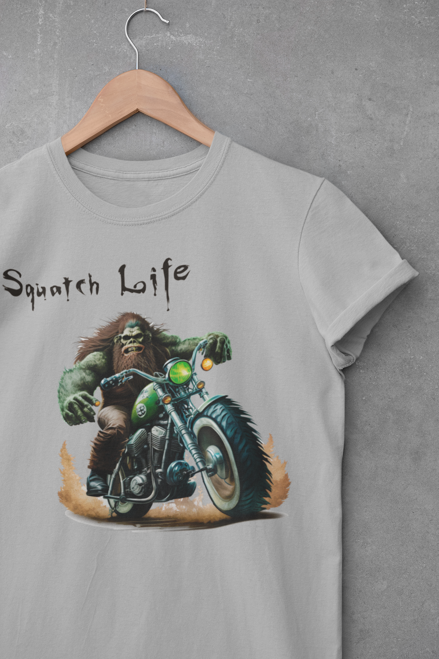 Squatch Life Grey T-Shirt - Biker Squatch Collection Hoodie, Sweatshirt | PodWearCo.com