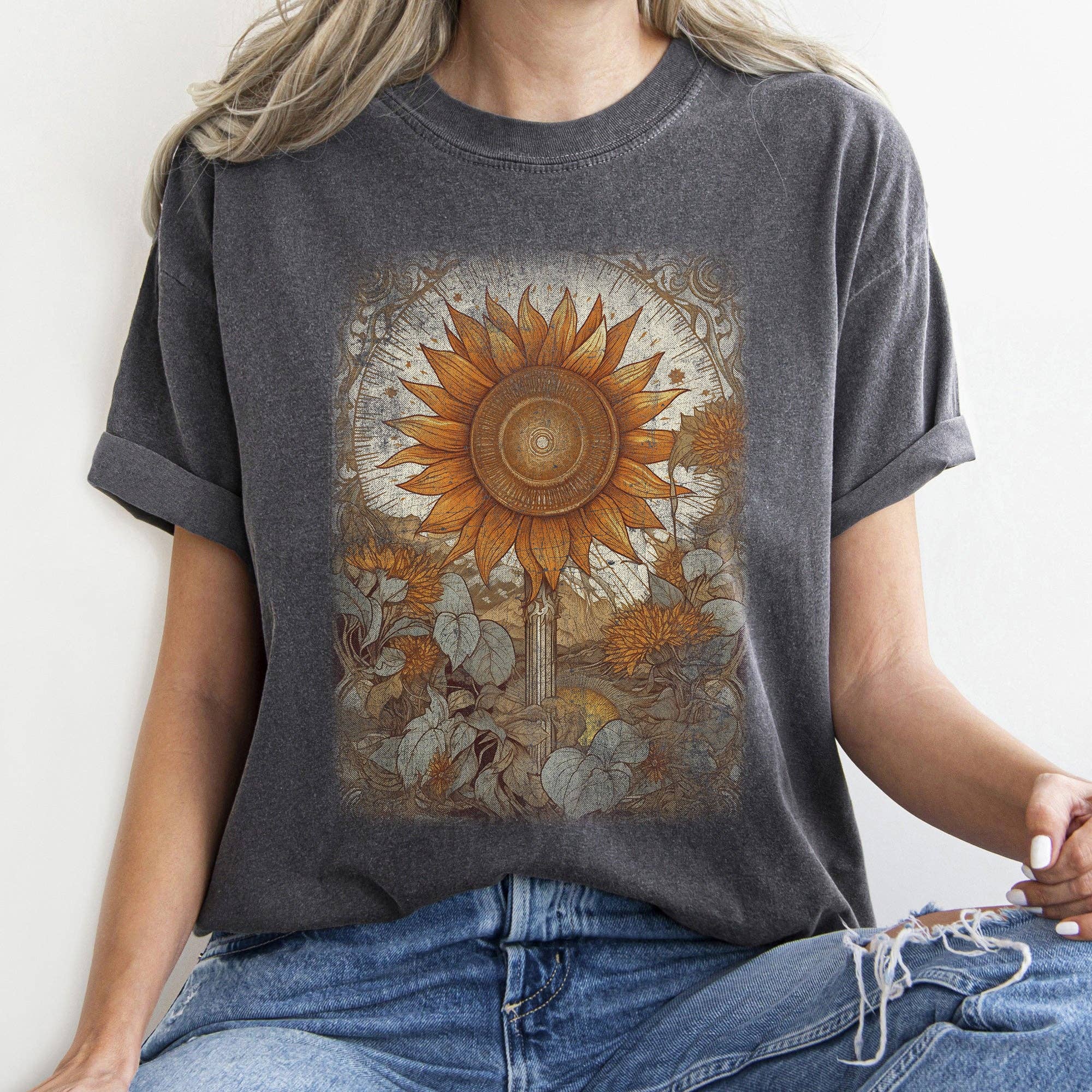 Vintage Sunflower Field T-Shirt Hoodie, Sweatshirt | PodWearCo.com